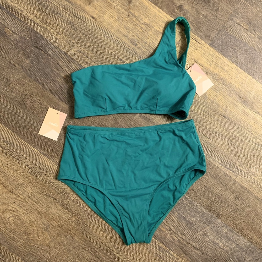 Andie Swim High Waisted Bikini One Shoulder- teal